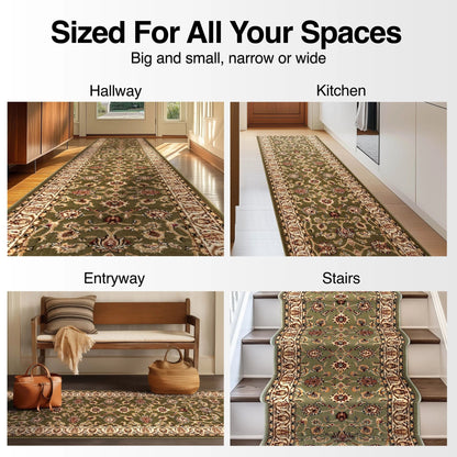 Sarouk Custom Size Runner Traditional Green 27 Inch Wide x Choose Your Length Hallway Runner Rug Well Woven