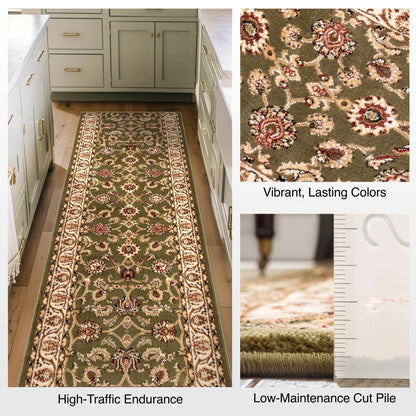 Sarouk Custom Size Runner Traditional Green 27 Inch Wide x Choose Your Length Hallway Runner Rug Well Woven