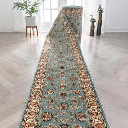 Sarouk Custom Size Runner Traditional Light Blue 27 Inch Wide x Choose Your Length Hallway Runner Rug Well Woven