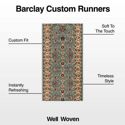 Sarouk Custom Size Runner Traditional Light Blue 27 Inch Wide x Choose Your Length Hallway Runner Rug Well Woven