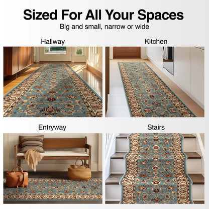 Sarouk Custom Size Runner Traditional Light Blue 27 Inch Wide x Choose Your Length Hallway Runner Rug Well Woven