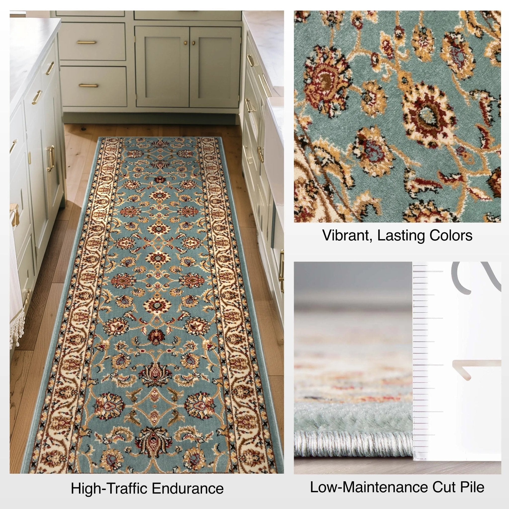 Sarouk Custom Size Runner Traditional Light Blue 27 Inch Wide x Choose Your Length Hallway Runner Rug Well Woven