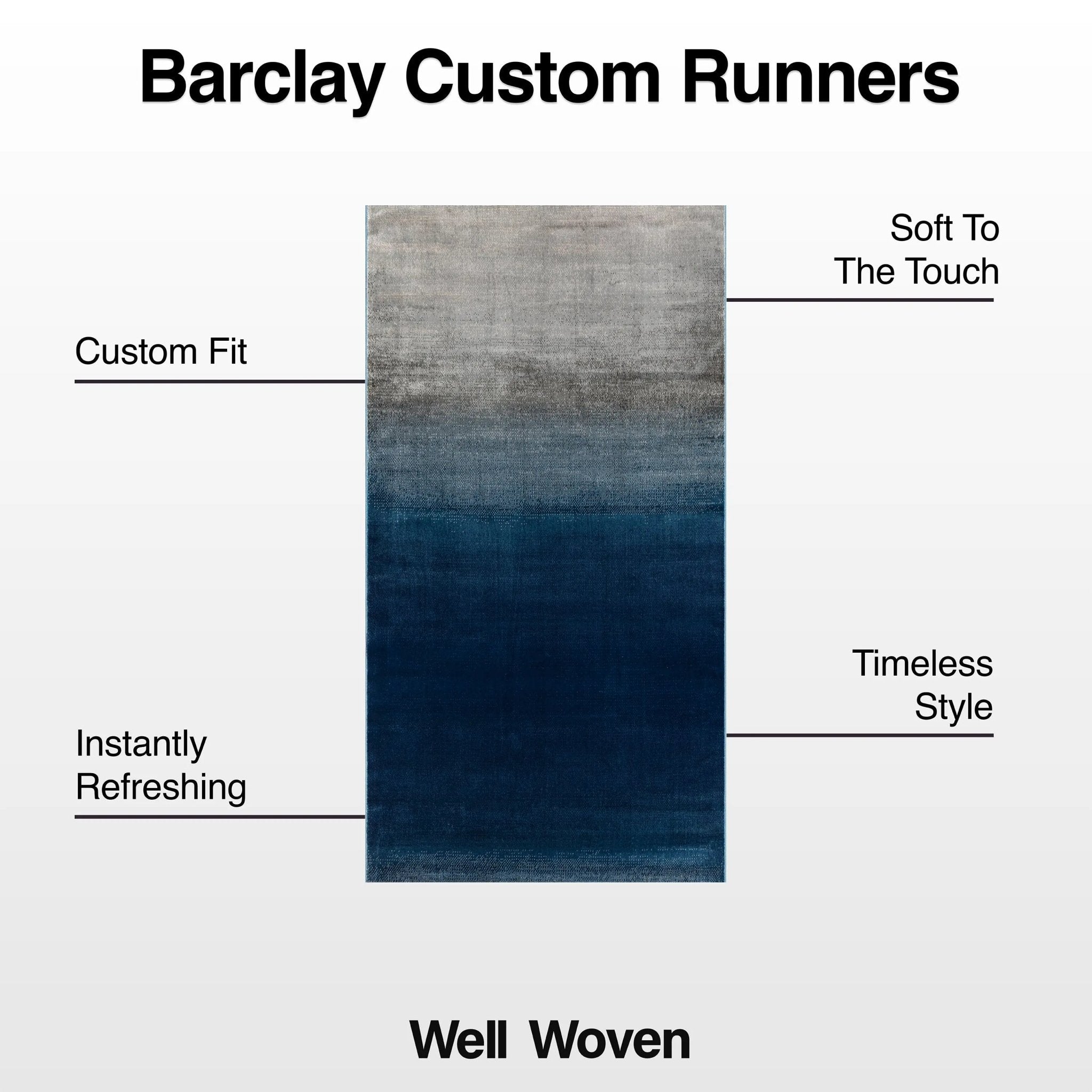 Custom Size Runner Emine Abstract Ombre Modern Blue 27 Inch Wide x Choose Your Length Hallway Runner Rug Well Woven