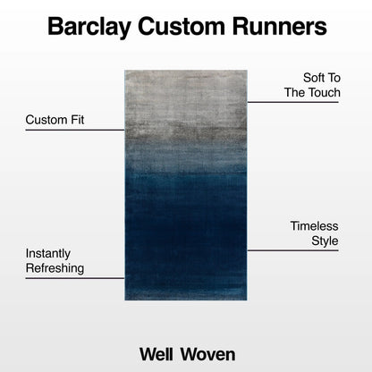 Custom Size Runner Emine Abstract Ombre Modern Blue 27 Inch Wide x Choose Your Length Hallway Runner Rug Well Woven