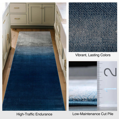 Custom Size Runner Emine Abstract Ombre Modern Blue 27 Inch Wide x Choose Your Length Hallway Runner Rug Well Woven