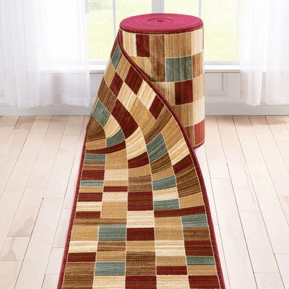 Custom Size Runner Yaren Geometric  Modern Red 27 Inch Wide x Choose Your Length Hallway Runner Rug Well Woven