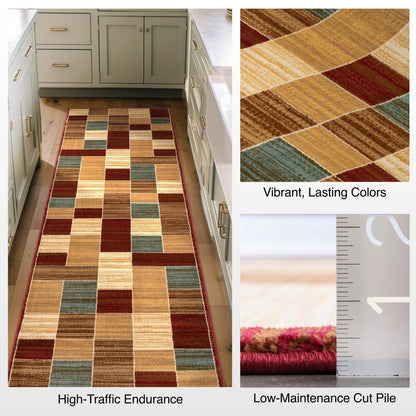 Custom Size Runner Yaren Geometric  Modern Red 27 Inch Wide x Choose Your Length Hallway Runner Rug Well Woven