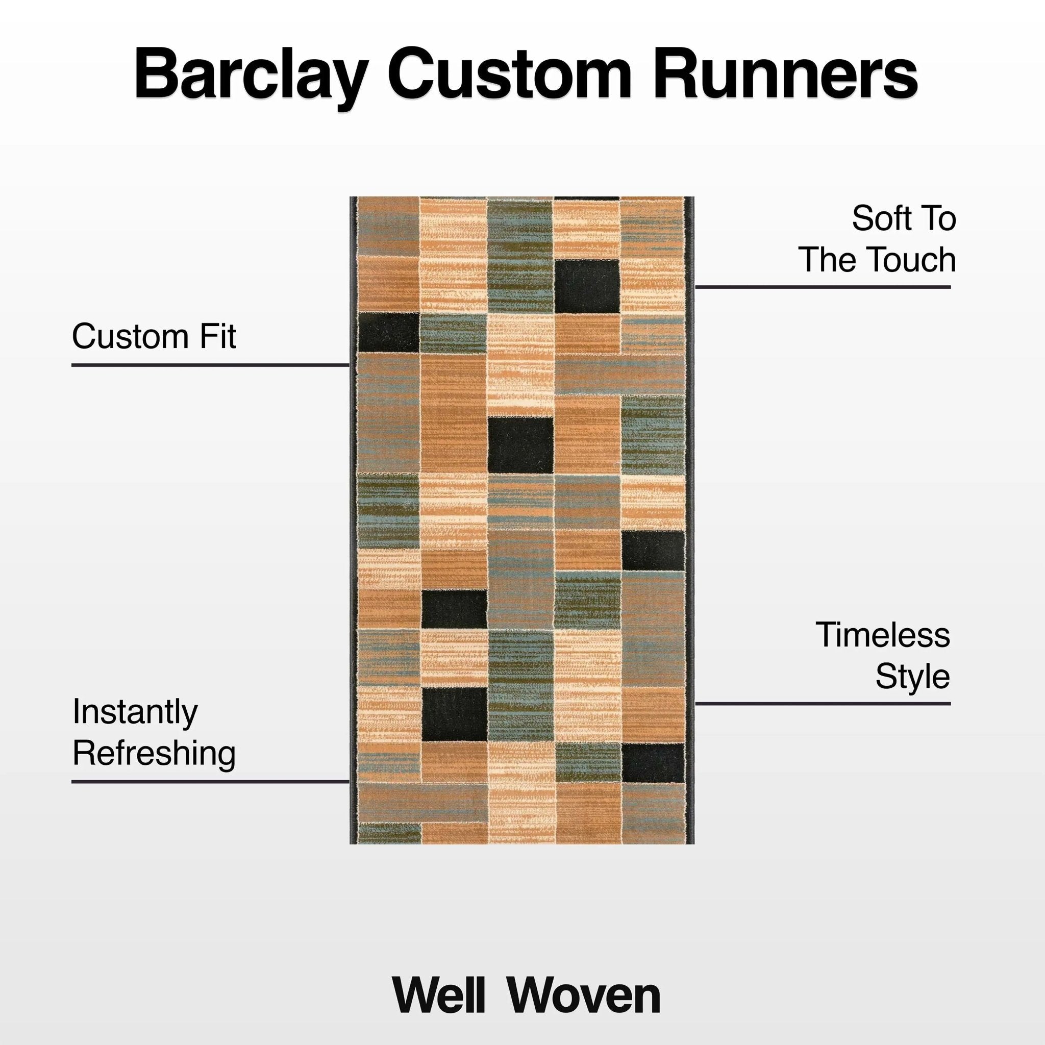 Custom Size Runner Yaren Geometric  Modern Blue 27 Inch Wide x Choose Your Length Hallway Runner Rug Well Woven