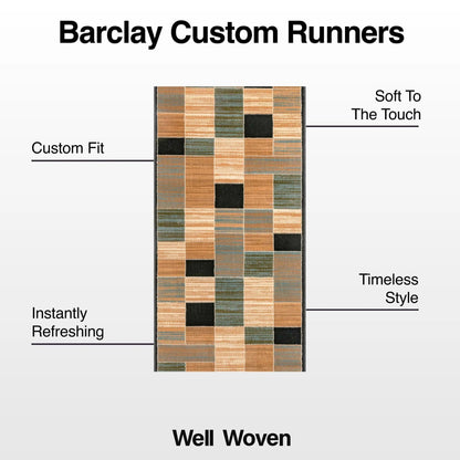 Custom Size Runner Yaren Geometric  Modern Blue 27 Inch Wide x Choose Your Length Hallway Runner Rug Well Woven