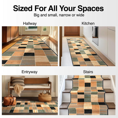 Custom Size Runner Yaren Geometric  Modern Blue 27 Inch Wide x Choose Your Length Hallway Runner Rug Well Woven