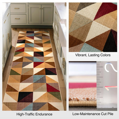 Custom Size Runner Yaren Geometric  Modern Ivory Multi 27 Inch Wide x Choose Your Length Hallway Runner Rug Well Woven