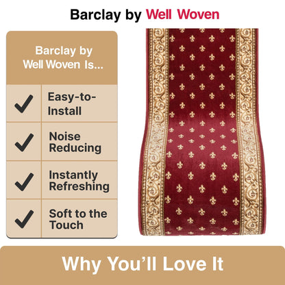 Custom Size Hallway & Stair Runner Fleur de Lis Traditional Red 27 Inch Wide x Choose Your Custom Length Runner Rug Well Woven