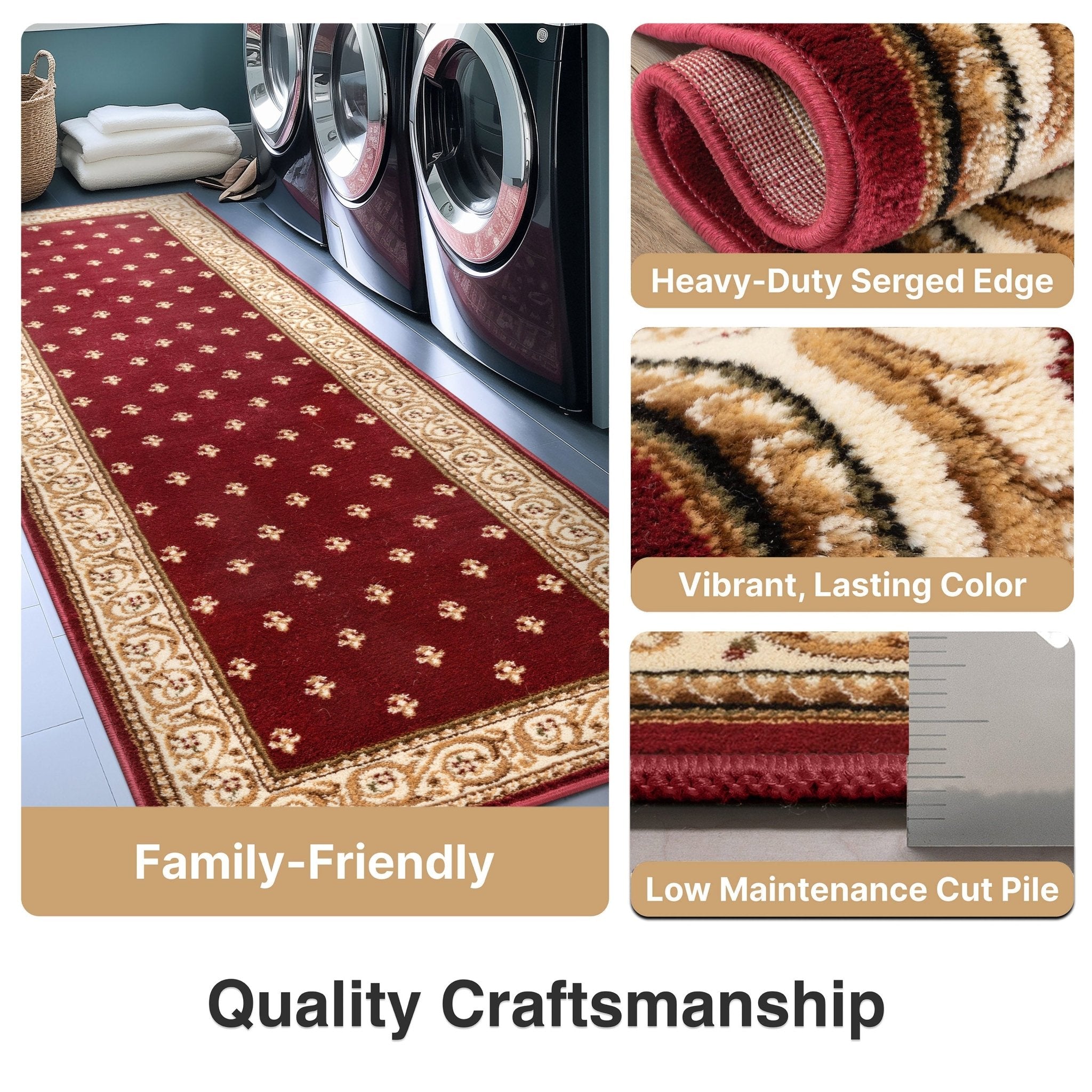 Custom Size Hallway & Stair Runner Fleur de Lis Traditional Red 27 Inch Wide x Choose Your Custom Length Runner Rug Well Woven