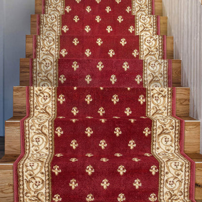 Custom Size Hallway & Stair Runner Fleur de Lis Traditional Red 27 Inch Wide x Choose Your Custom Length Runner Rug Well Woven