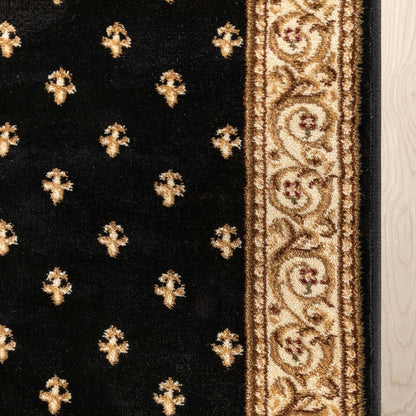 Custom Size Hallway & Stair Runner Fleur de Lis Traditional Black  27 Inch Wide x Choose Your Custom Length Runner Rug Well Woven