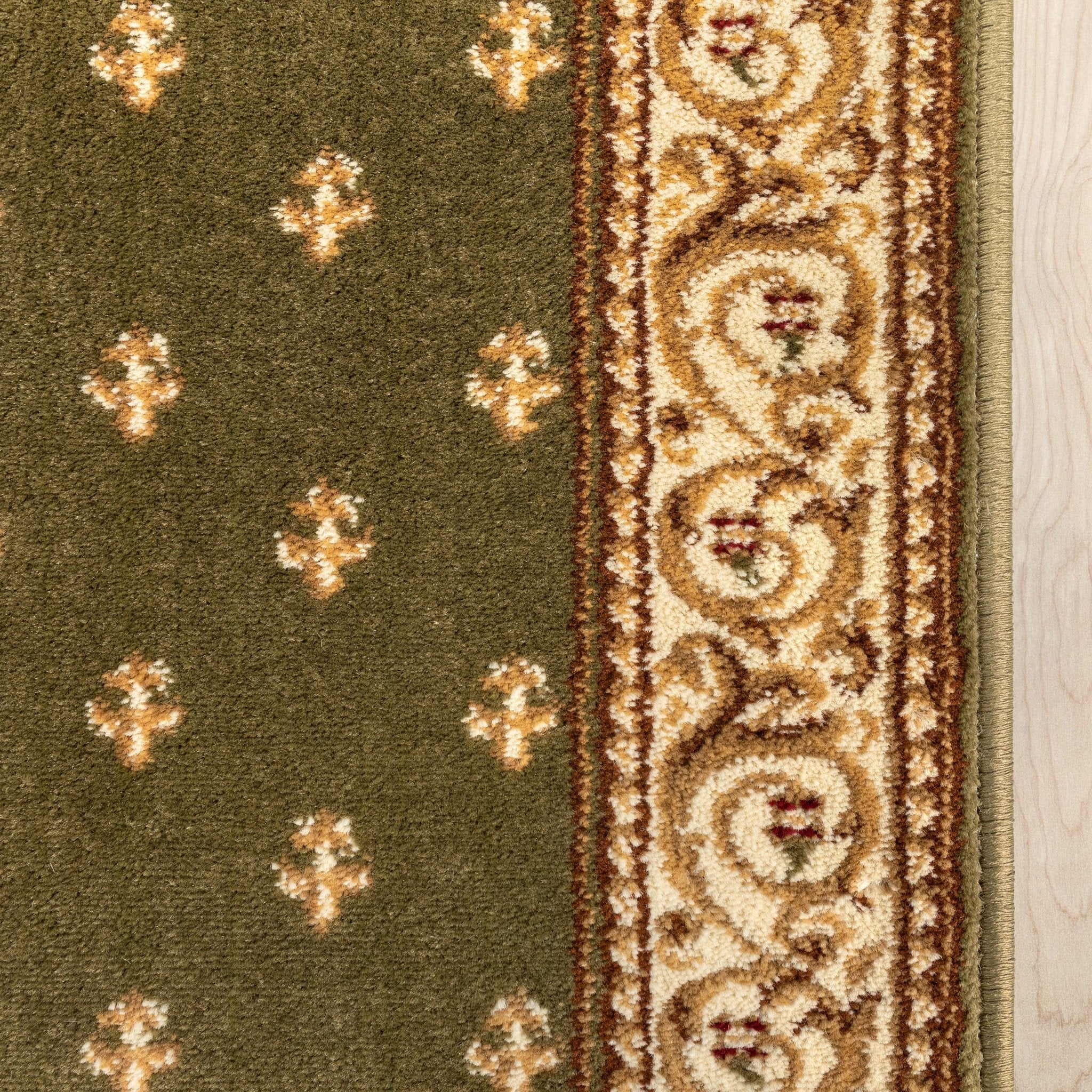 Custom Size Hallway & Stair Runner Fleur de Lis Traditional Green 27 Inch Wide x Choose Your Custom Length Runner Rug Well Woven