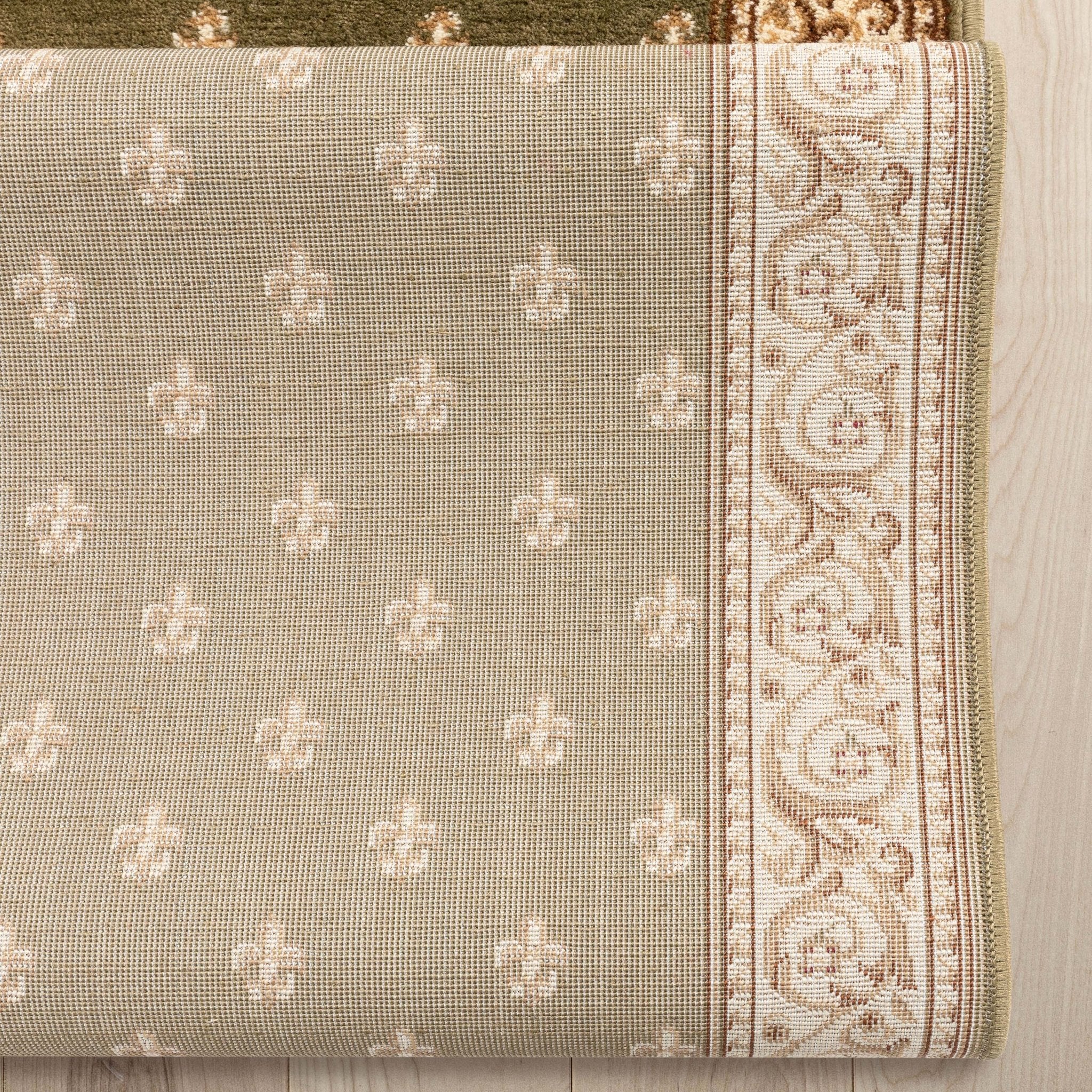 Custom Size Hallway & Stair Runner Fleur de Lis Traditional Green 27 Inch Wide x Choose Your Custom Length Runner Rug Well Woven