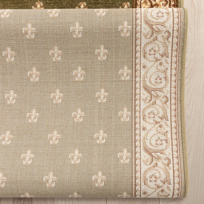 Custom Size Hallway & Stair Runner Fleur de Lis Traditional Green 27 Inch Wide x Choose Your Custom Length Runner Rug Well Woven