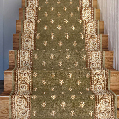 Custom Size Hallway & Stair Runner Fleur de Lis Traditional Green 27 Inch Wide x Choose Your Custom Length Runner Rug Well Woven