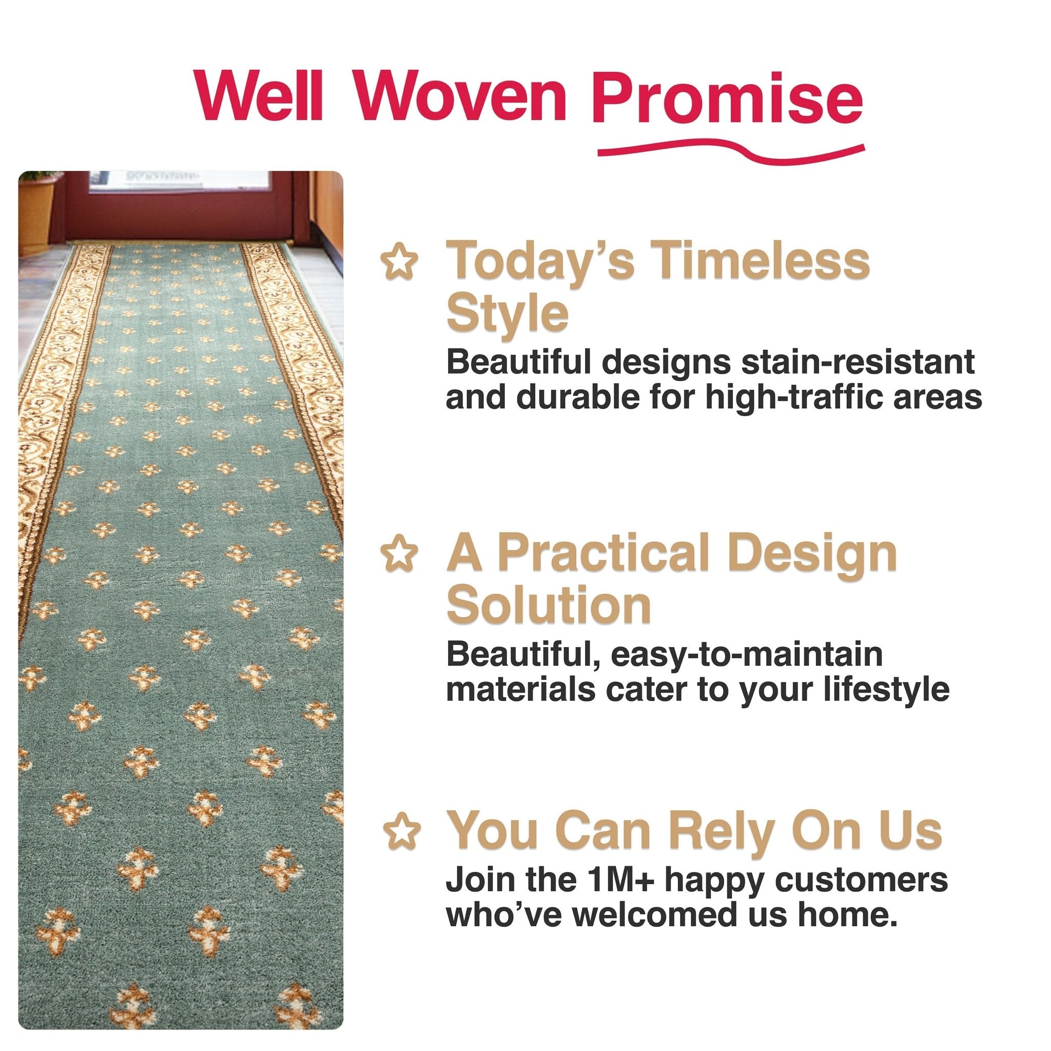 Custom Size Hallway & Stair Runner Fleur de Lis Traditional Light Blue  27 Inch Wide x Choose Your Custom Length Runner Rug Well Woven