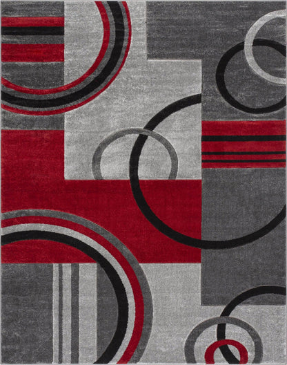 Galaxy Waves Grey Red Modern Geometric Rug Well Woven