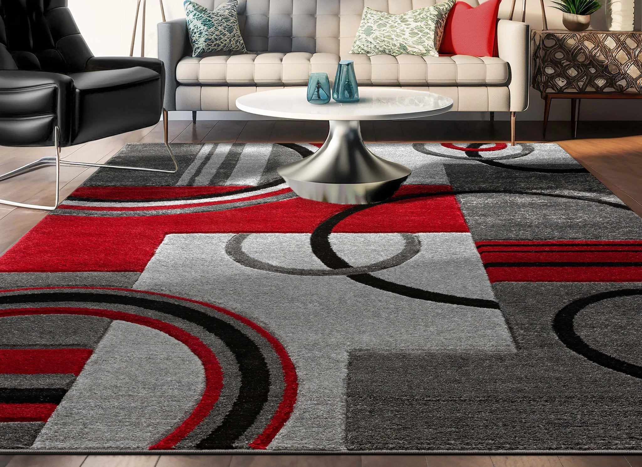 Galaxy Waves Grey Red Modern Geometric Rug Well Woven