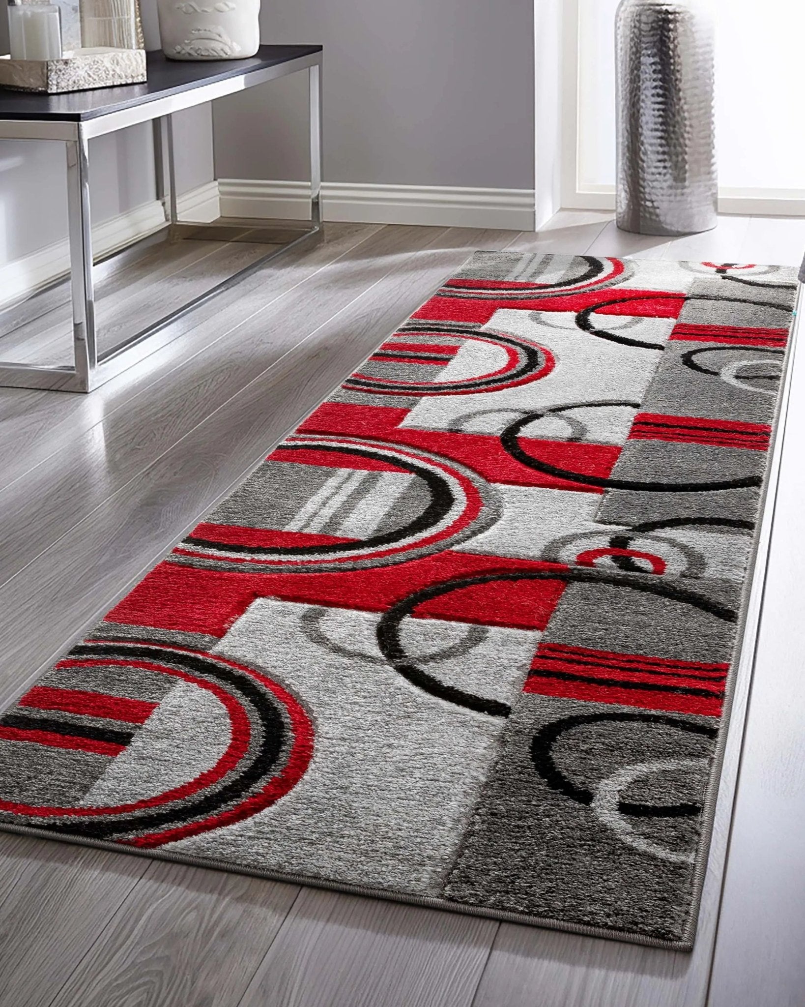 Galaxy Waves Grey Red Modern Geometric Rug Well Woven