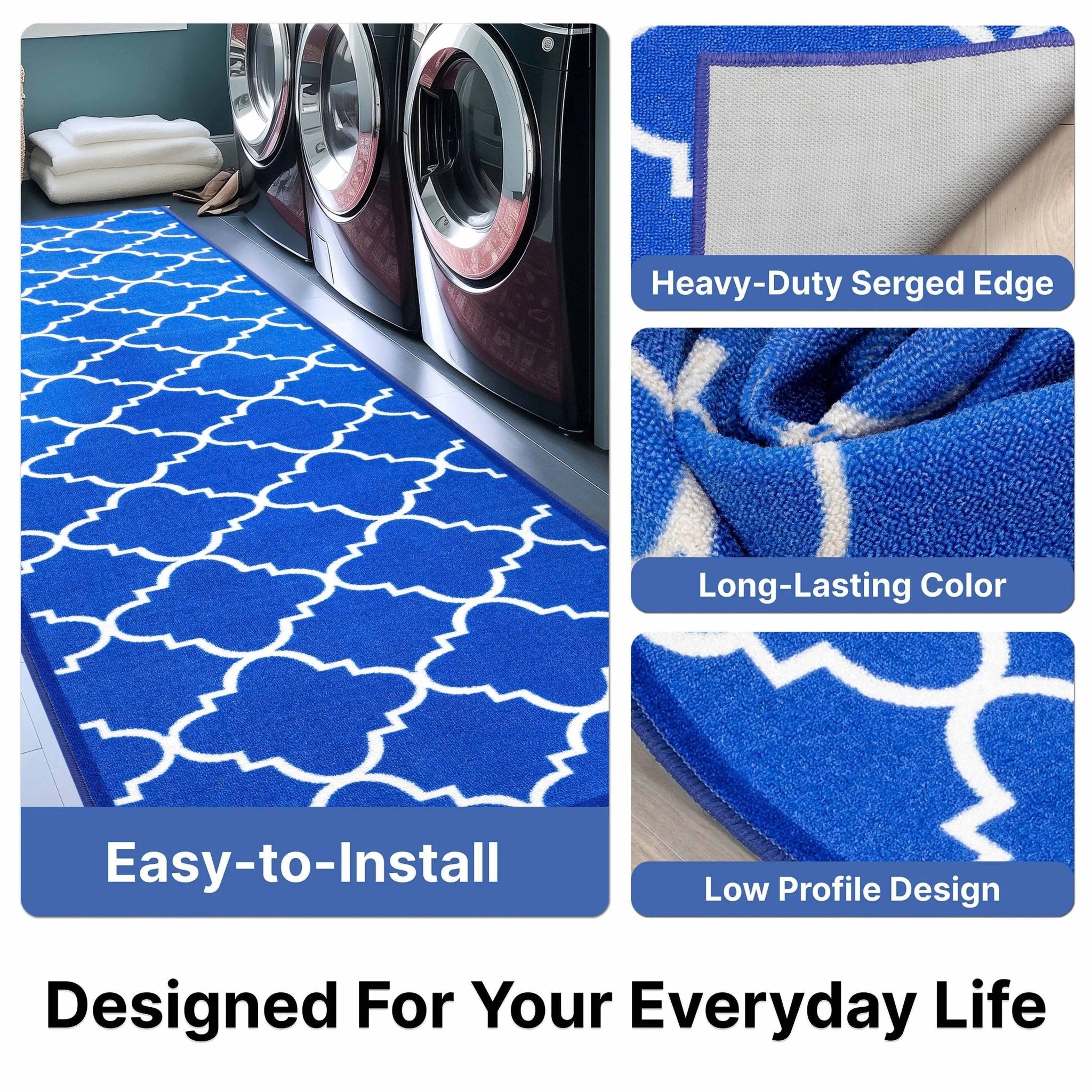 Brooklyn Trellis Custom Size Runner Modern Blue Select Your Width x Choose Your Length Machine Washable Hallway Runner Rug Well Woven