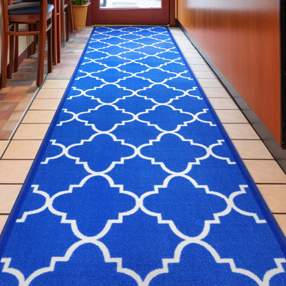 Brooklyn Trellis Custom Size Runner Modern Blue Select Your Width x Choose Your Length Machine Washable Hallway Runner Rug Well Woven