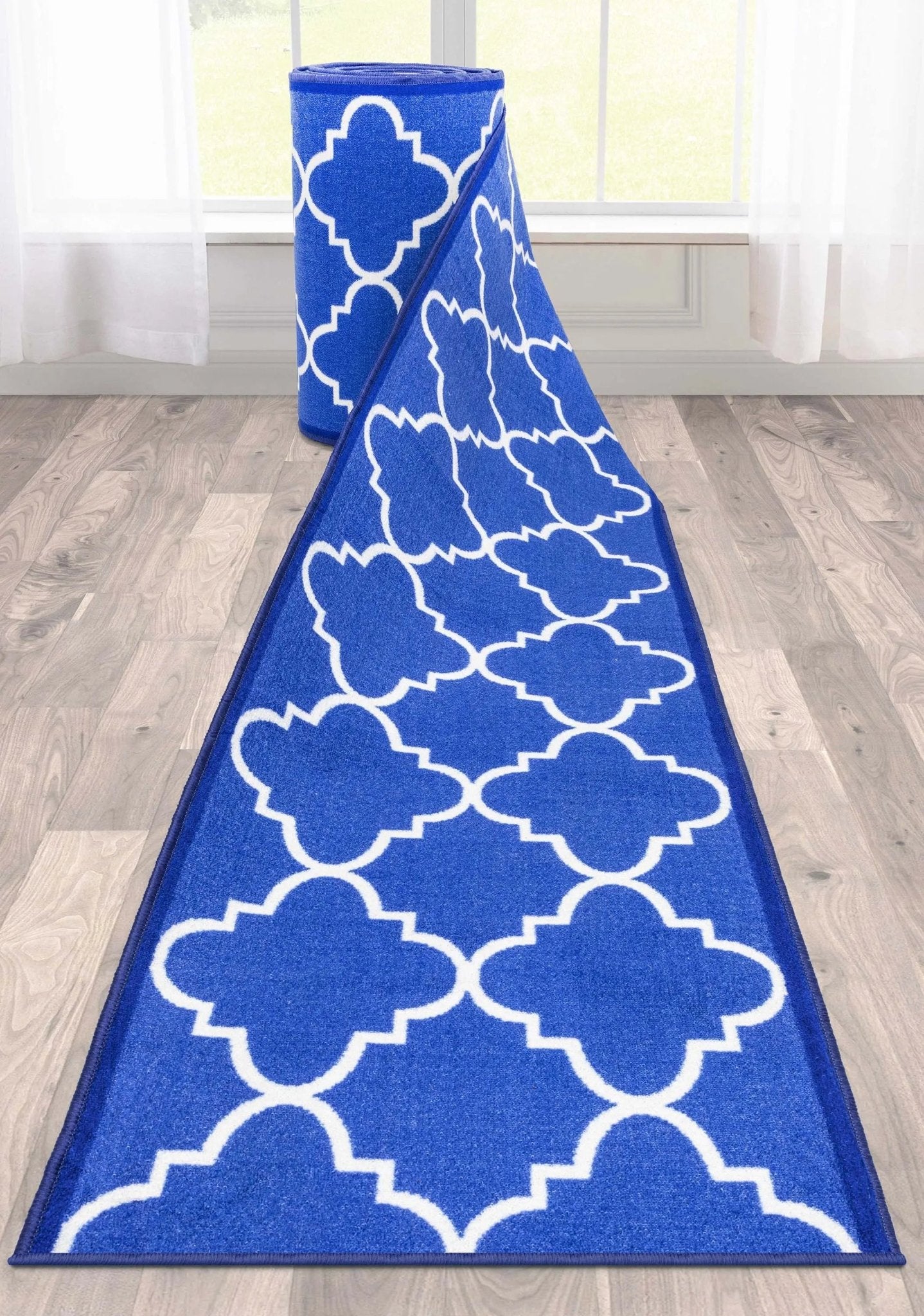 Brooklyn Trellis Custom Size Runner Modern Blue Select Your Width x Choose Your Length Machine Washable Hallway Runner Rug Well Woven