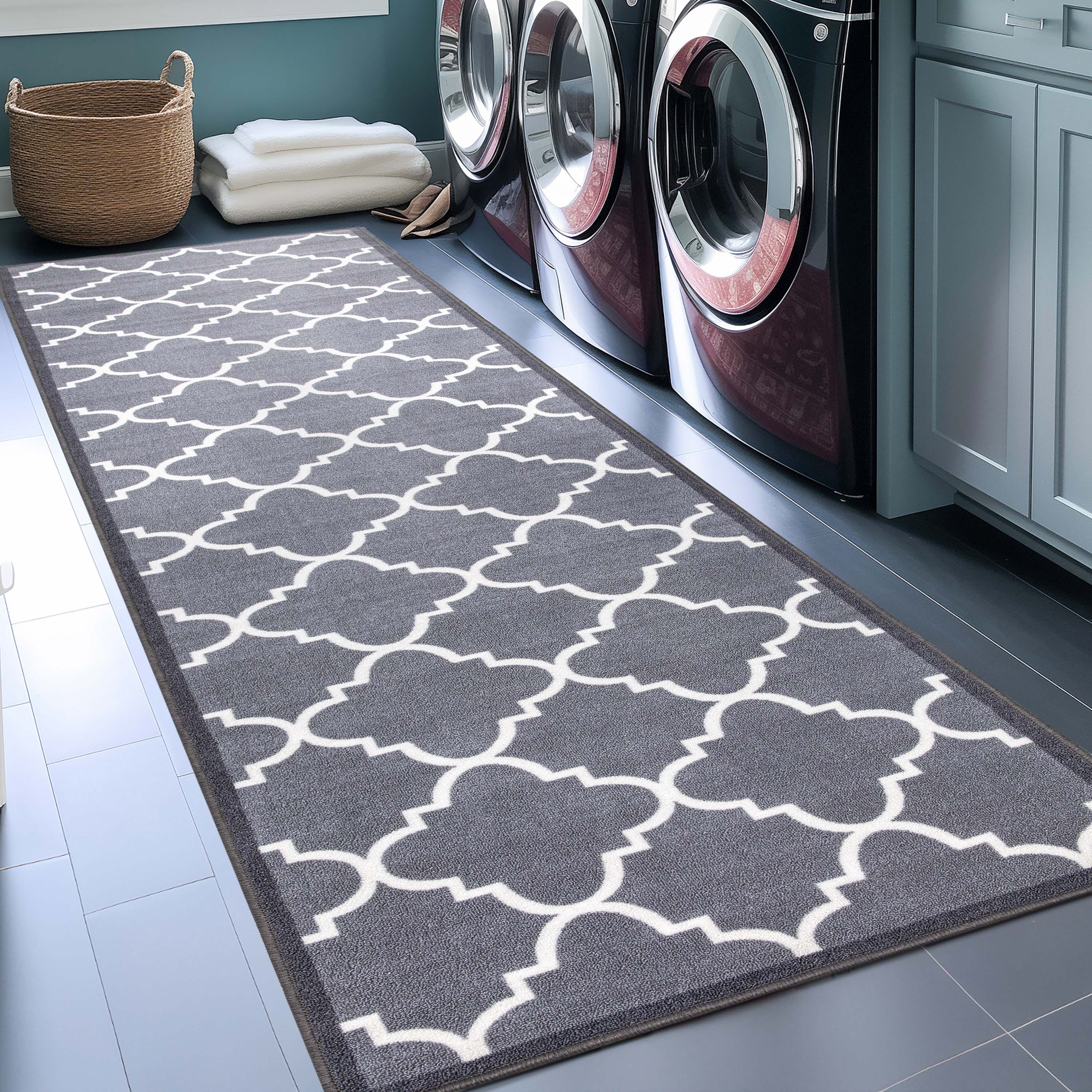 Brooklyn Trellis Grey Moroccan Non-Slip Washable Runner Rug Rubber Backing High-Traffic Areas Well Woven