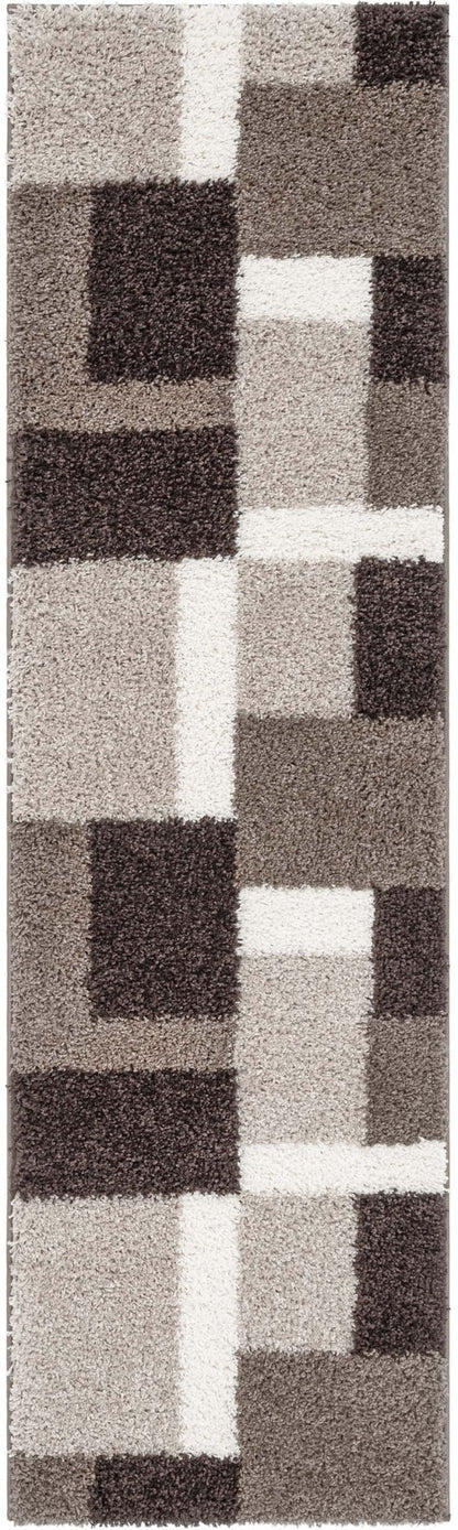 Cubes Beige Brown Modern Geo Rug - Well Woven - Narrow runner rug with a checkered block design, suited for hallways or narrow spaces.