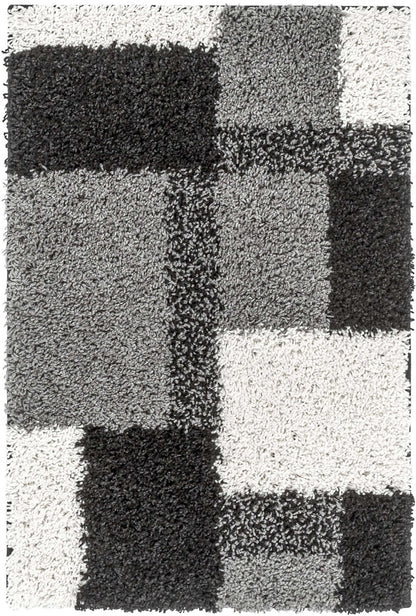 Cubes Black Contemporary Rug - Well Woven - Grey and white shag rug overhead