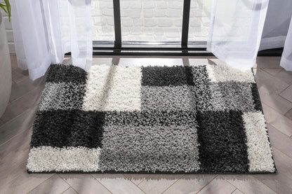 Cubes Black Contemporary Rug - Well Woven - Grey and white shag accent rug