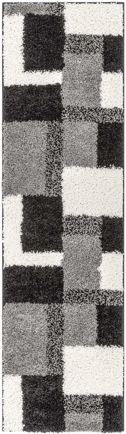 Cubes Black Contemporary Rug - Well Woven - Grey and white shag runner rug overhead