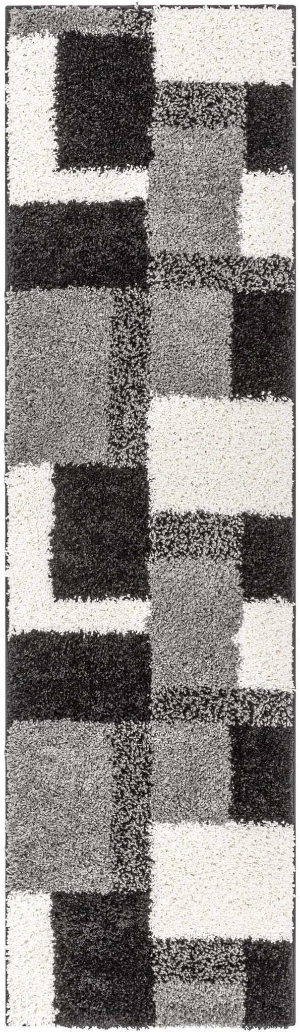 Cubes Black Contemporary Rug - Well Woven - Grey and white shag runner rug overhead