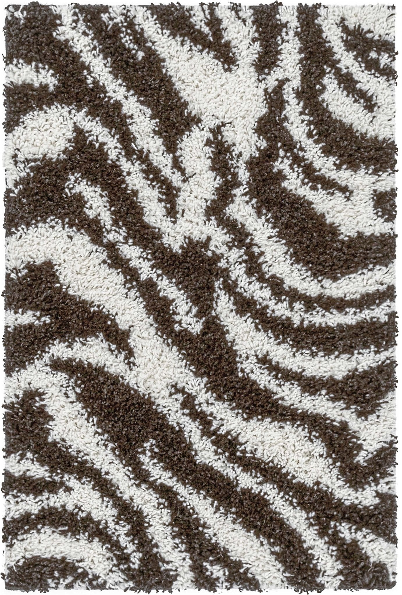 Safari Zebra Brown Contemporary Shag Rug - Well Woven - Top-down view of the zebra rug, emphasizing the dynamic, high-contrast pattern.