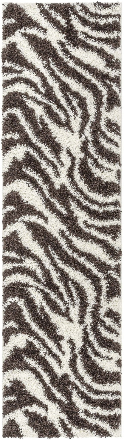Safari Zebra Brown Contemporary Shag Rug - Well Woven - Full vertical view of the zebra runner rug, showcasing the full pattern repeat.