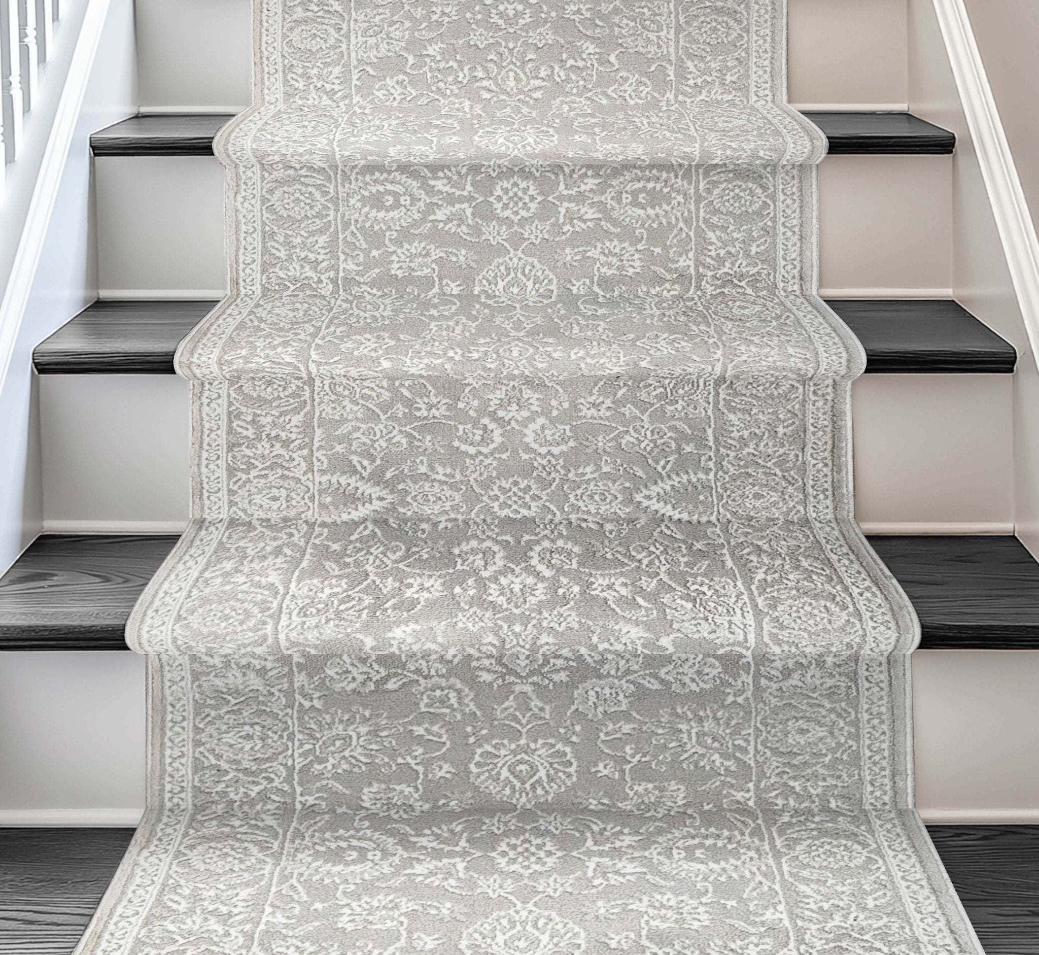 Custom Size Runner Oswin Floral Grey Choose Your Width x Choose Your Length Runner Rug - Perfect For Hallway, Stairs & Kitchen Well Woven