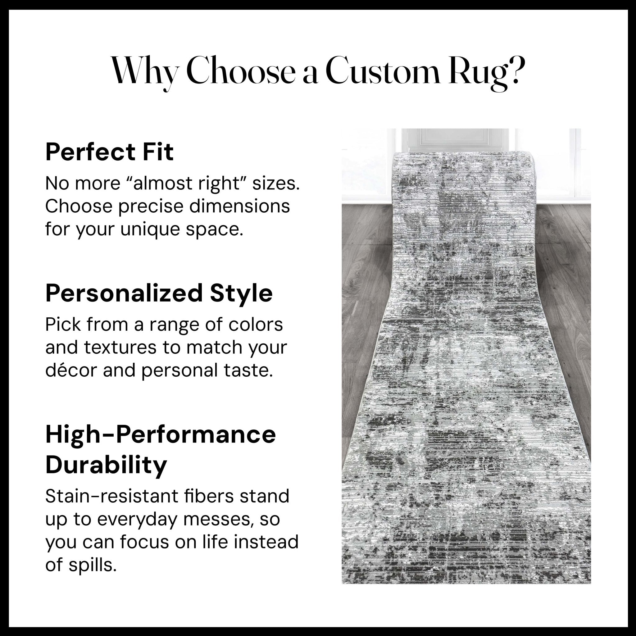 Custom Size Runner Mirabelle Abstract Light Grey Choose Your Width x Choose Your Length Runner Rug - Perfect For Hallway, Stairs & Kitchen Well Woven