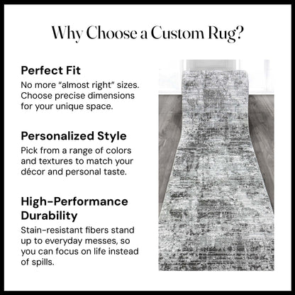 Custom Size Runner Mirabelle Abstract Light Grey Choose Your Width x Choose Your Length Runner Rug - Perfect For Hallway, Stairs & Kitchen Well Woven