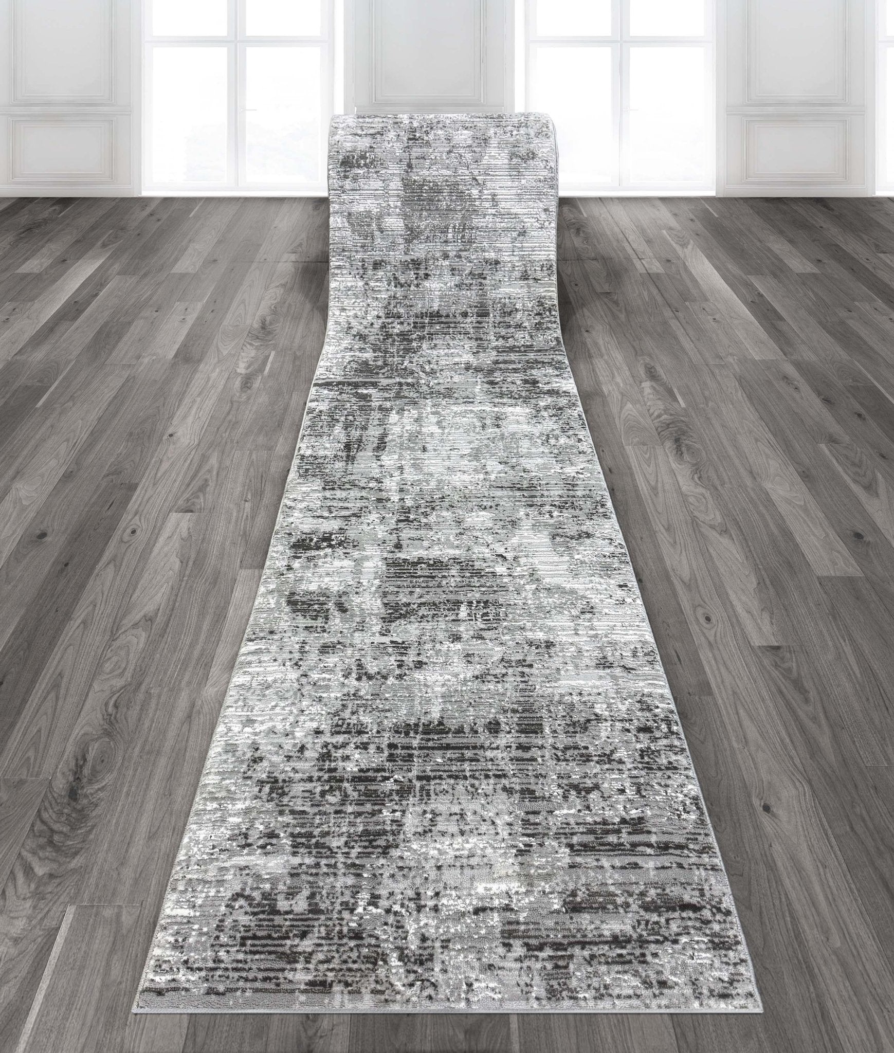 Custom Size Runner Mirabelle Abstract Light Grey Choose Your Width x Choose Your Length Runner Rug - Perfect For Hallway, Stairs & Kitchen Well Woven