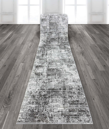 Custom Size Runner Mirabelle Abstract Light Grey Choose Your Width x Choose Your Length Runner Rug - Perfect For Hallway, Stairs & Kitchen Well Woven