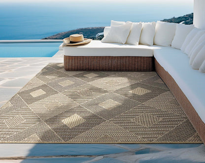 Heritage Diamond Pattern Indoor Outdoor Natural Brown Textured Rug AL-272 - Well Woven - By a pool