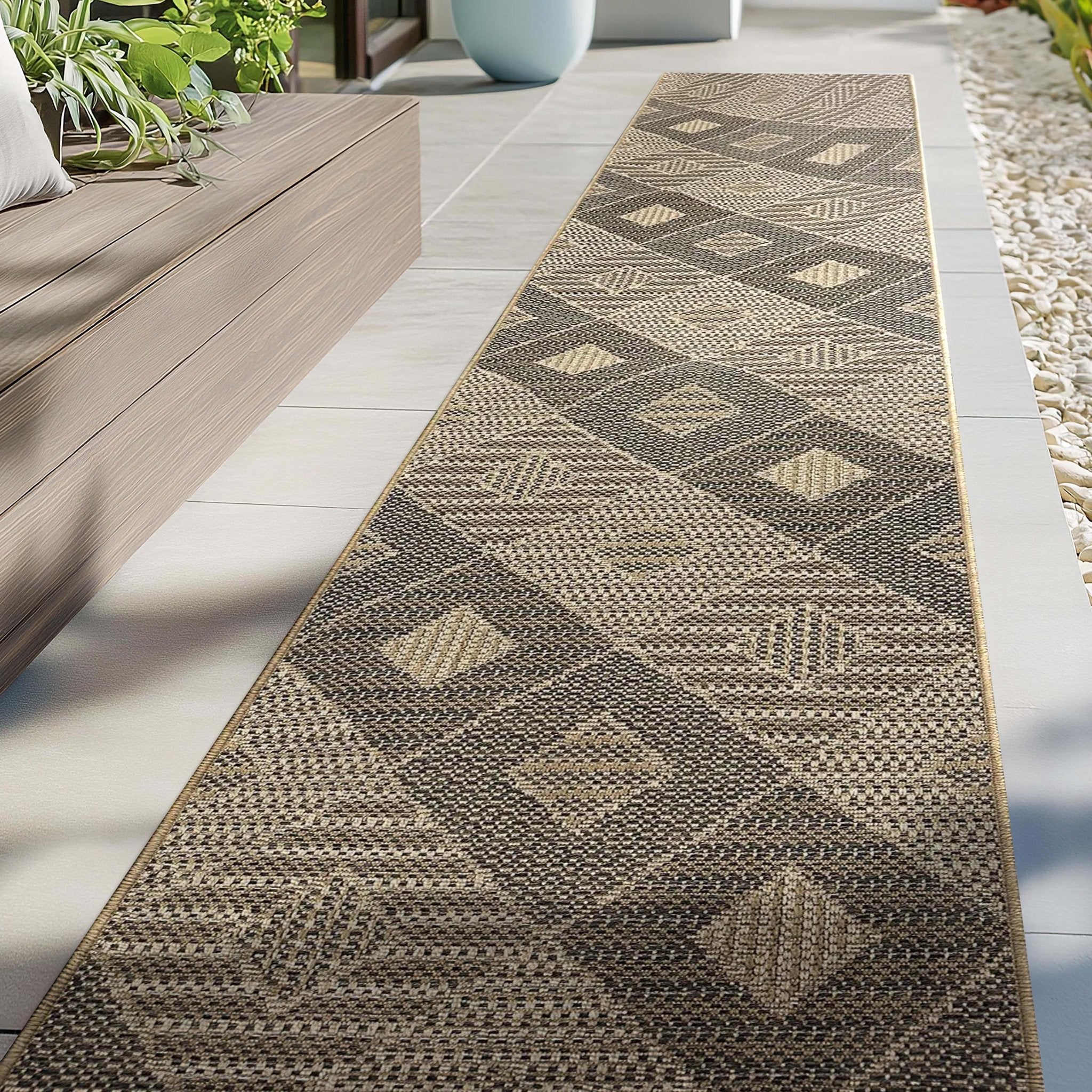 Alto Heritage Custom Size Indoor/Outdoor Runner - 27 Inches Width x Choose Your Custom Length - Well Woven - On a concrete sidewalk