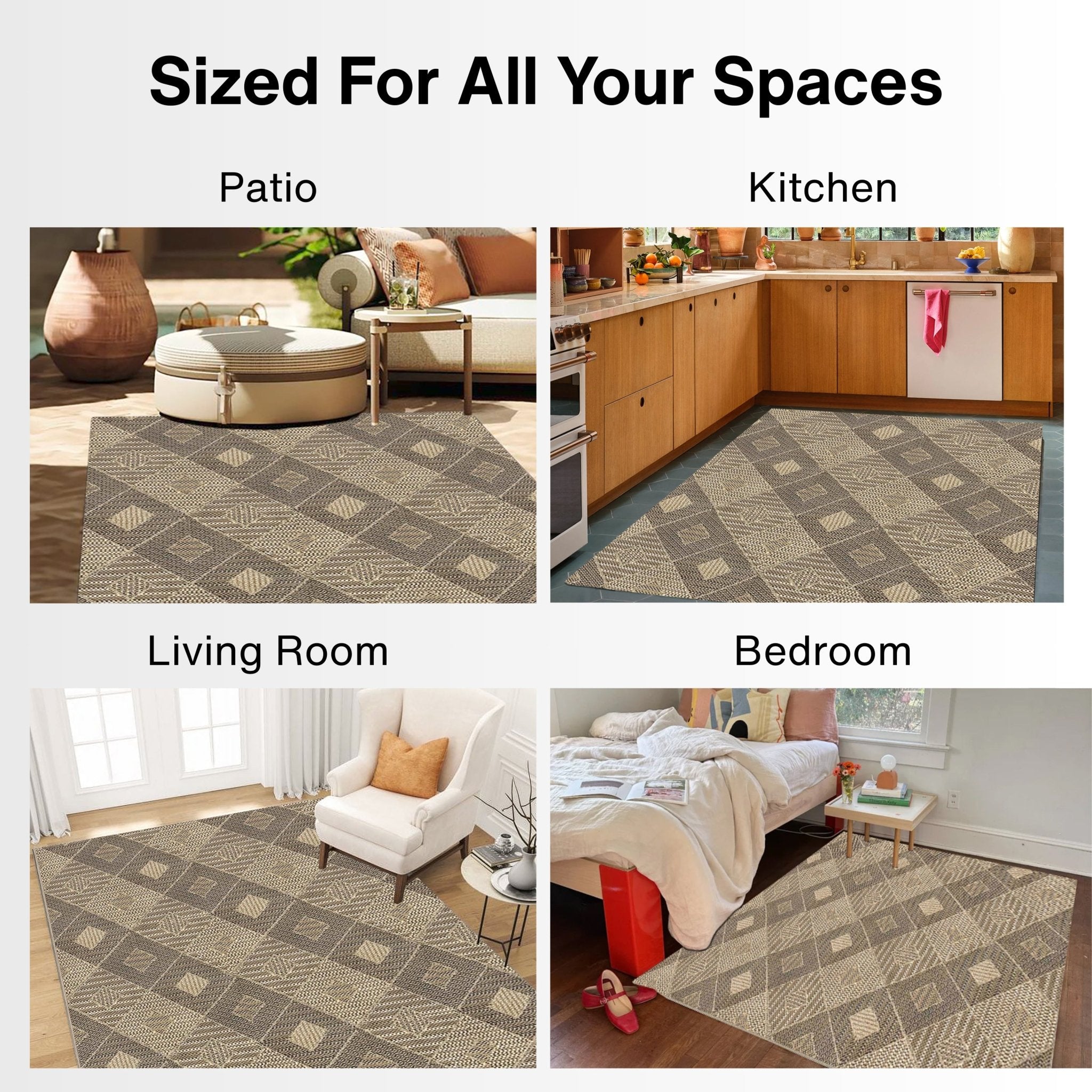 Heritage Diamond Pattern Indoor Outdoor Natural Brown Textured Rug AL-272 - Well Woven - Indoors and Outdoors