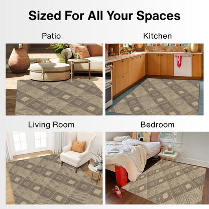 Heritage Diamond Pattern Indoor Outdoor Natural Brown Textured Rug AL-272 - Well Woven - Indoors and Outdoors