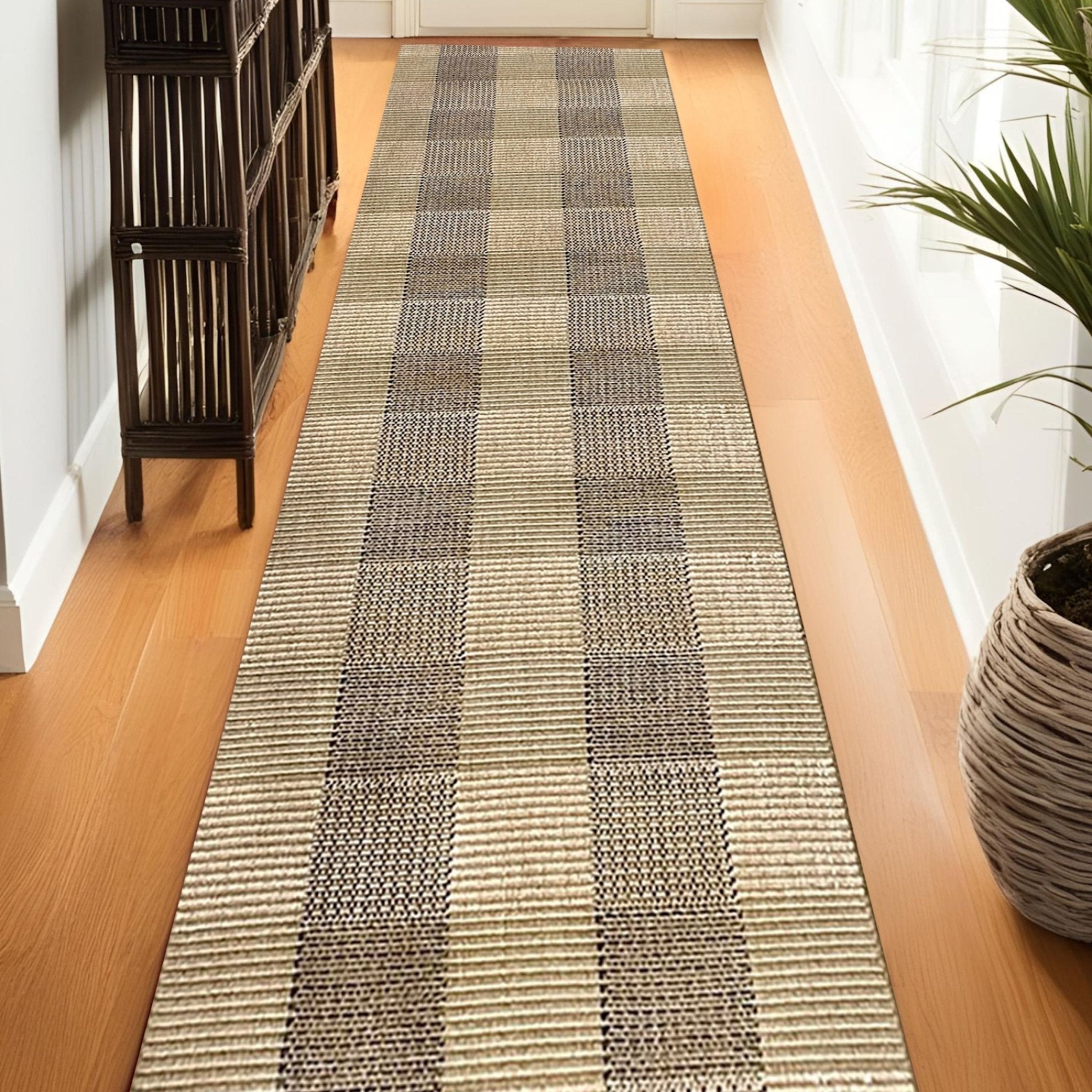 Alto Plaid Custom Size Indoor/Outdoor Runner 27 Inches Width x Choose Your Runner Length - Well Woven - In a hallway