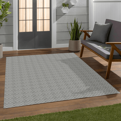 Alto Textures Custom Outdoor/Indoor Flat-Pile Rug - Personalized Sizes, Easy Maintenance - Well Woven - Grey rug in an entryway