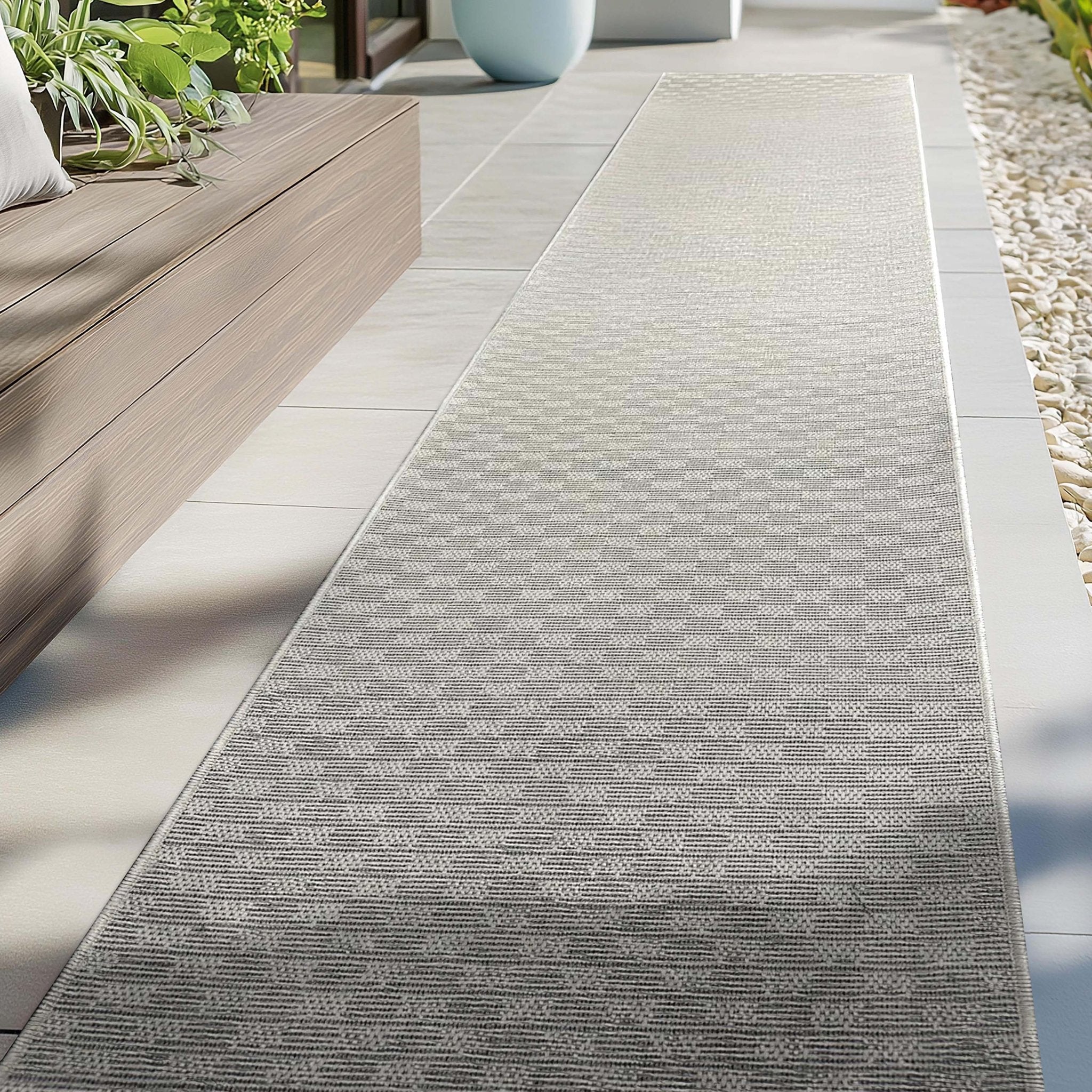Alto Textures Custom Size Indoor/Outdoor Runner 27 Inches Width x Choose Your Runner Length - Well Woven - Grey sidewalk rug